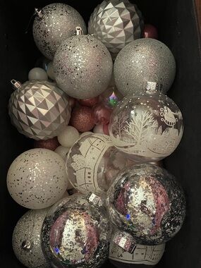 Silver and White Glass Holiday Ornament Set - Decorative Christmas